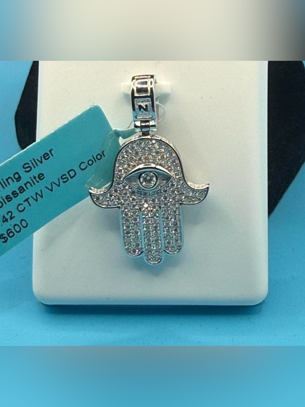 Sterling Silver Hamsa Hand Moissanite Pendant | 1.42 CTW | Evil Eye Charm